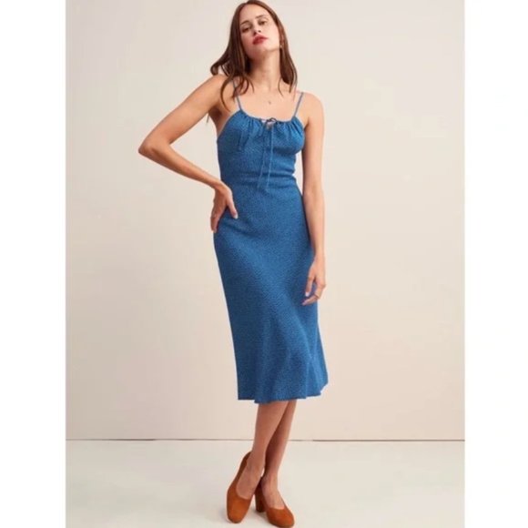 Rouje Dresses Vintage Rouje Daria Dress In Blue With White Dots